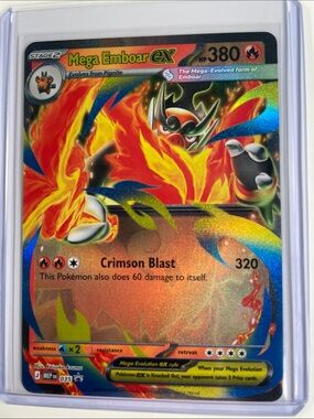Pokemon Mega Emboar EX Holo Card — Red, Orange & Blue Flames